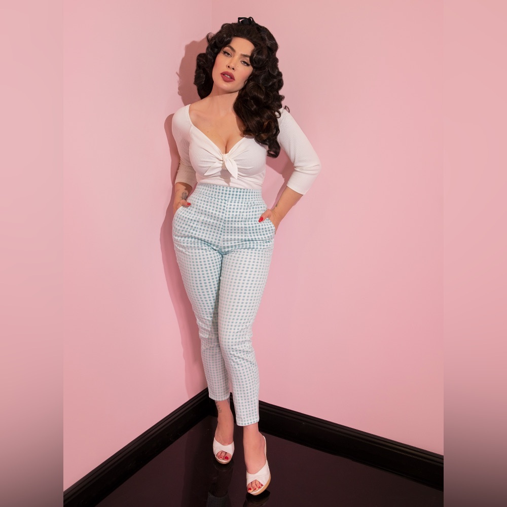 💎🤍Vixen by Micheline Pitt blue gingham pants🤍💎